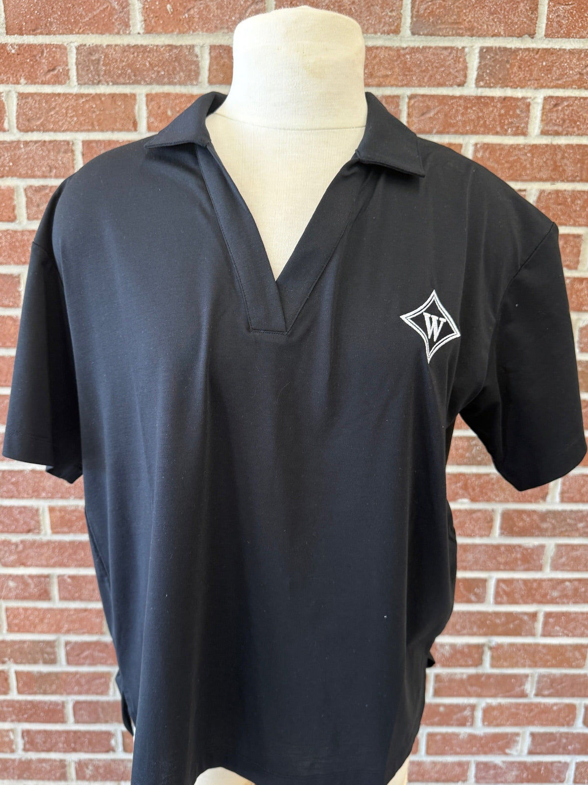 Ladies Black Dri Fit Vneck Polo
