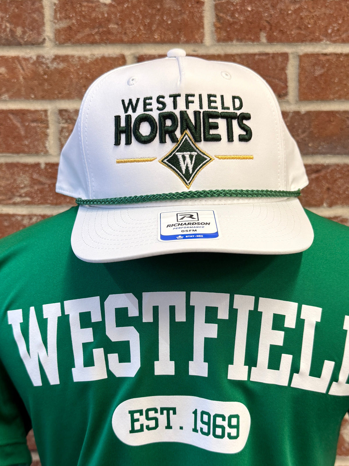 White and Green Embroidered Rope Hat