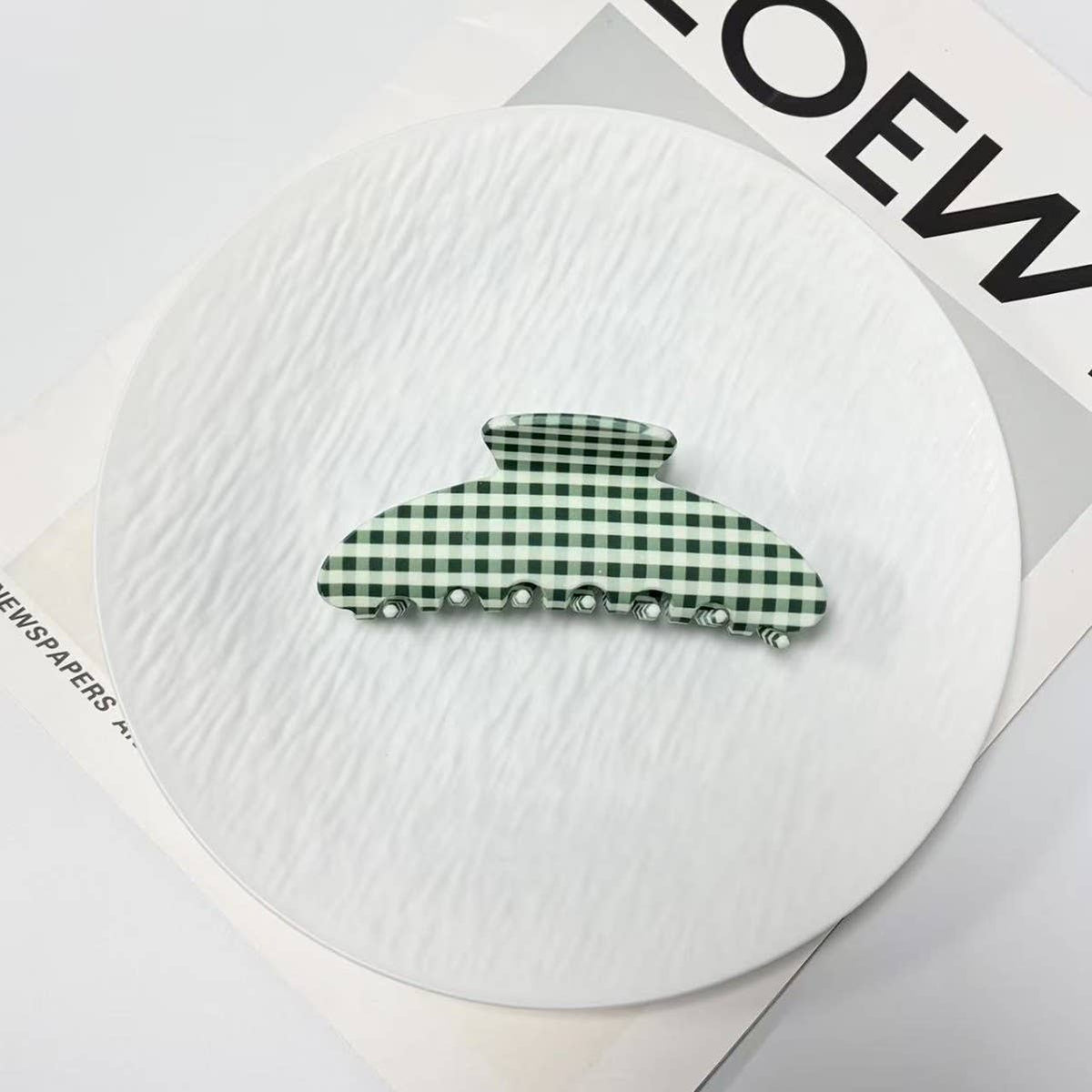 Green/White Gingham Claw Clip